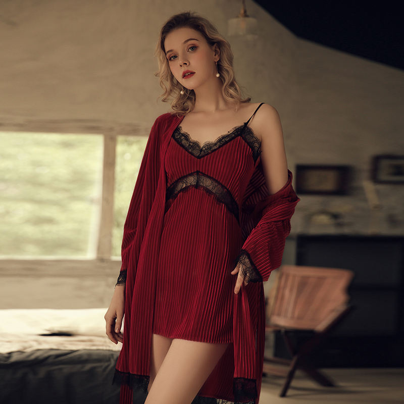 Bossman Five Colors Velvet Long Sleeve Robe Women Long Bathrobe Lightweight Soft Sleepwear V-neck Casual Ladies Loungewear