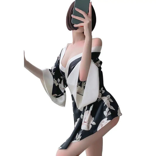 Bossman Wholesale Japanese Kimono Printing Silk Night Robe Sexy Sleepwear Party Sexy Costumes
