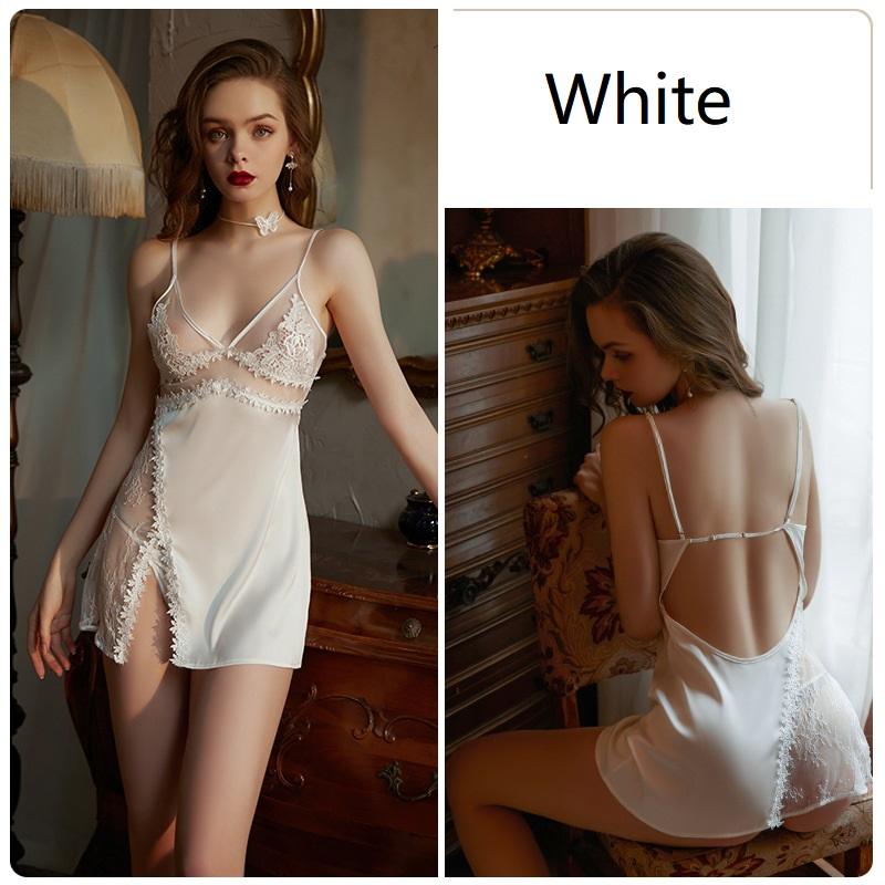 Bossman Deep V Lace Trim Split Chemise Slip Dress Sexy Nighties Bridesmaid Dresses Ladies Sexy Nighty Ladies Nightie