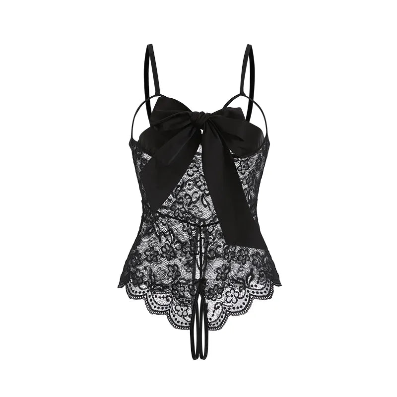 BOSSMAN China Factory Wholesale Women Tied Bow Crotchless Lace Bodysuit Teddy Lingerie