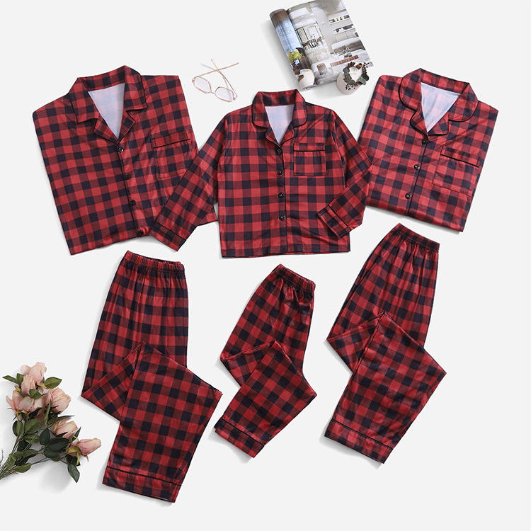 Bosmay Women Satin Pajamas Long Sleeve Loungewear Family Kids Pajamas Family Sleepwear Night PJ Set for Christmas