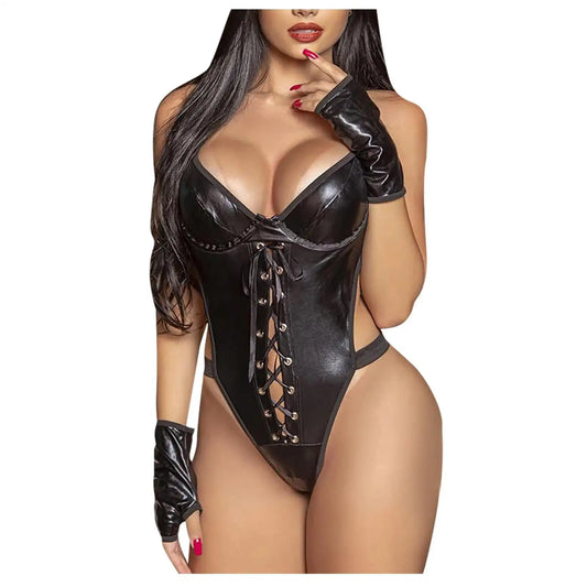 Bosmay 2023 explosive European and American foreign trade large size sexy underwear women's patent leather uniform