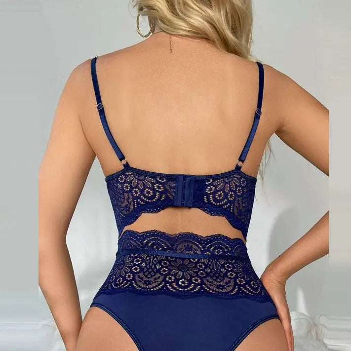 Bossman Wholesale Lace Up Back Cut-out Teddy Night Wear Sexy Women Lingerie Sets Night Sexy Bra Panty Set Transparent Rhinestone