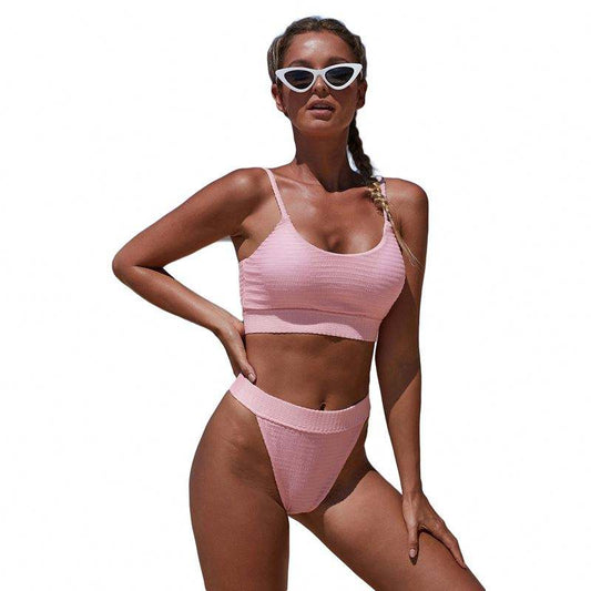 Bossman New Arrive Women Black Solid Knit High Waist Shoulder Strap Sexy Bikini strapping swimsuit