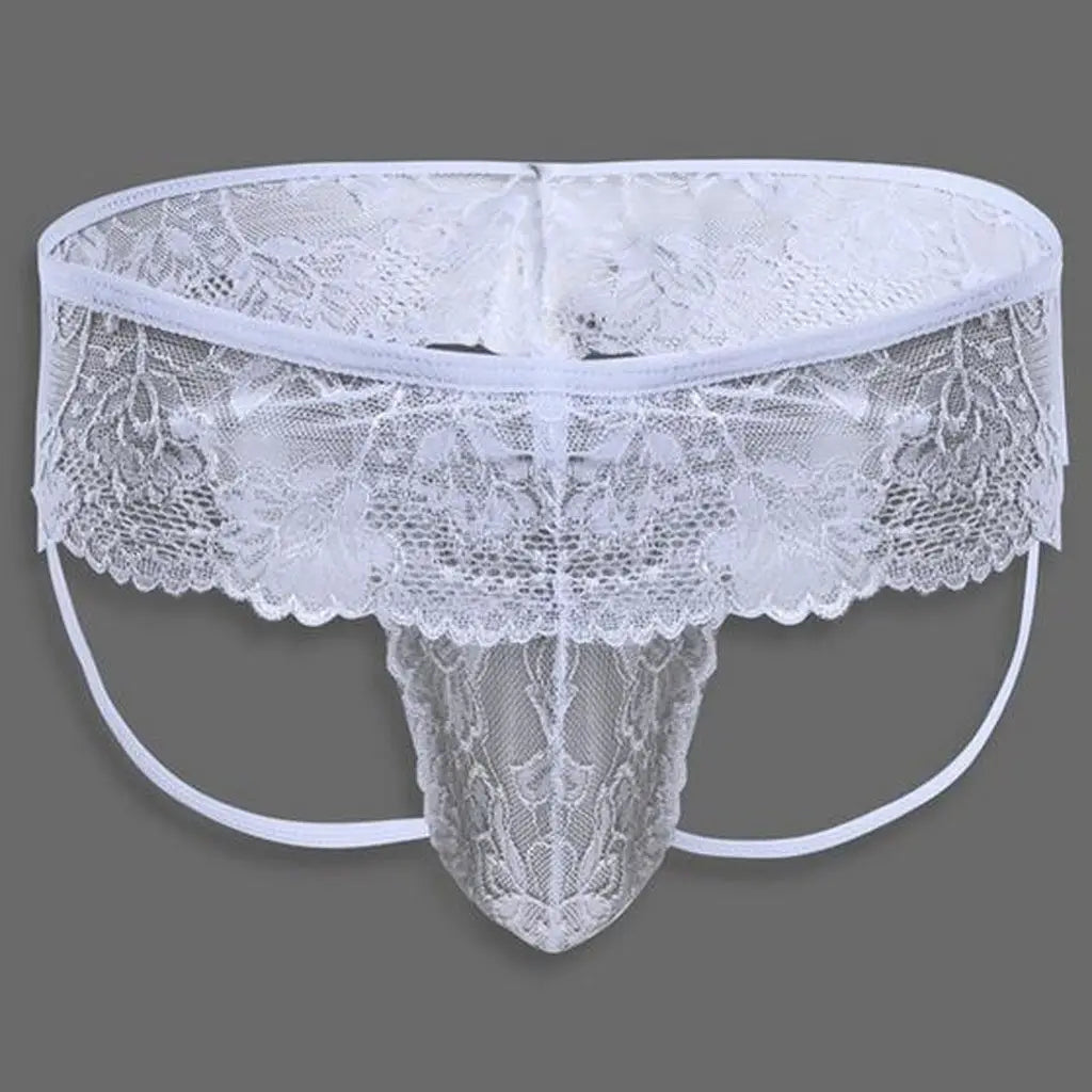 Bossmay Mens Sexy See-Through Thong Big Pouch Panties Briefs Bulge Sexy Underwear Low Waist Briefs Gay Lace Underpants