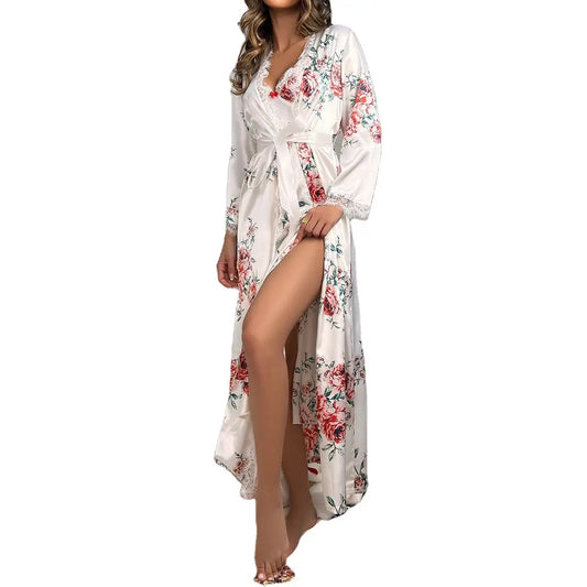 womens sexy underwear Bossman Mature sexy ladies white printed satin lace waist pajamas set bridesmaid dresses