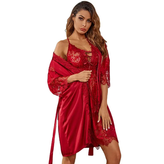 Bossman high quantity lady lace sheer babydoll dress sexy robe with short set lingeries womens sexy underwear plus size dresses