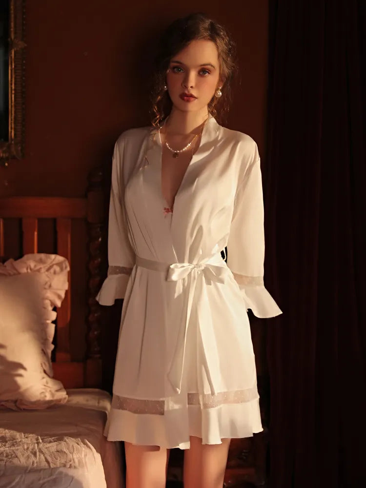 Bossman Black Luxury Short satin Robe Silky Light Oversize Robes Women Night Bathrobe sleep dress