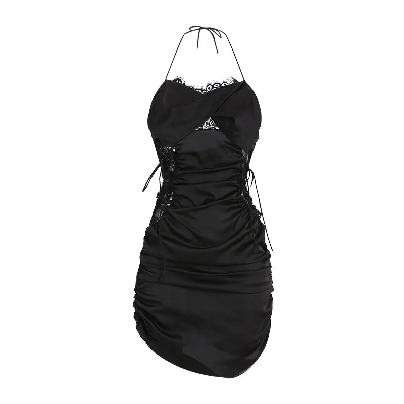 BOSMAY luxury sleepwear lace silk pleated slip dress women nighties sexy lounge wear Valentines day gift
