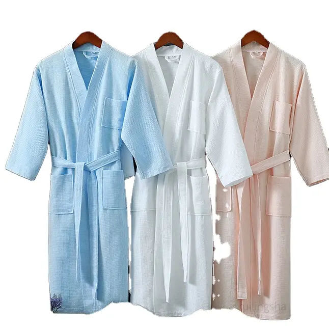 Bossman luxury waffle robe white cotton kimono spa waffle bathrobe