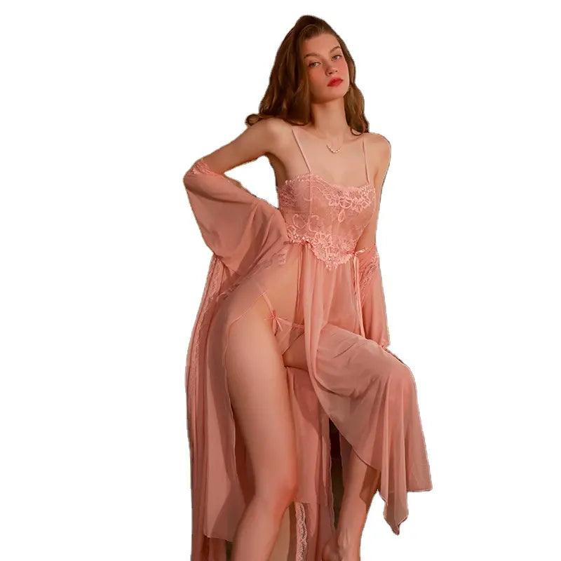 Bossman Sexy Underwear Sexy Lace Perspective Seduction Comfortable Pure Desire Halter Nightdress Robe Uniform Set