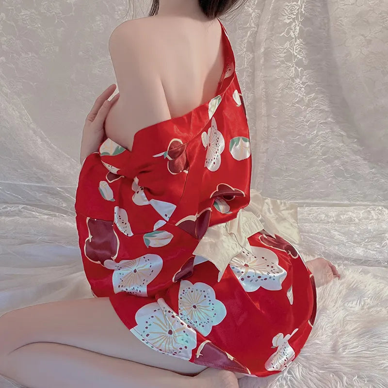 Bossman Sexy Lingerie Printed Bathrobe Japanese Kimono Sexy Temptation Uniform Adult Student Passion Suit Nightdress Female