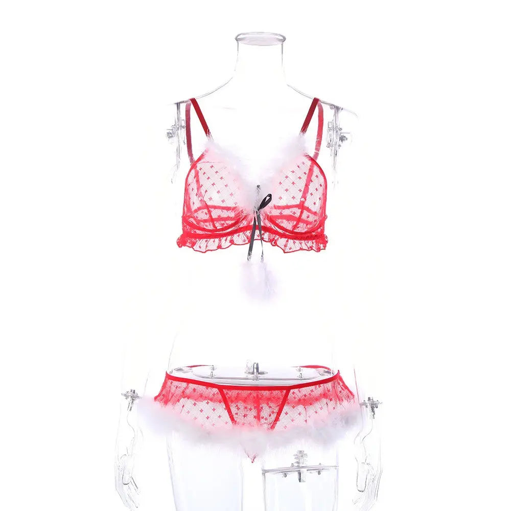 Bosmay Plush Uniform Sexy See-through Lace COS Women&#39;s Underwear Sexy Christmas Sexy Lingerie Polyester Black White Nonwoven