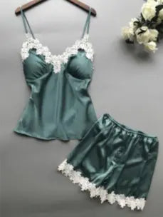 Bossman Female Sleeveless Satin camisole Pajama Set Sleepwear For Women Cute Cartoon Print Sexy Tank Shorts Camisole