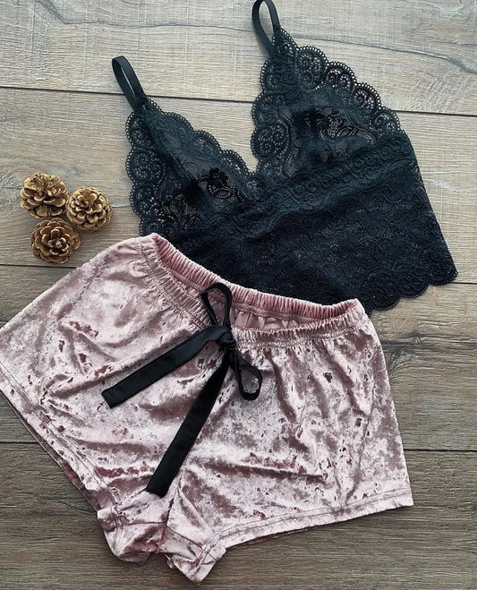 Bossman New Arrival Sexy Velvet Women Pajamas Erotic Lace Bra Set Sexy Lingerie