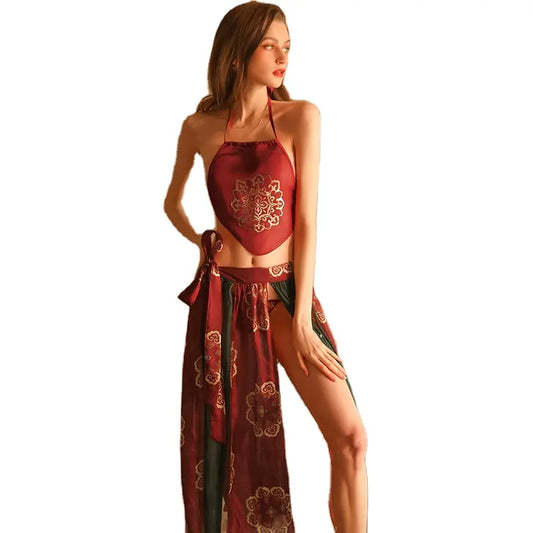 Bossman Spot wholesale women printing retro bellyband and split skirt sexy costume lounge wear