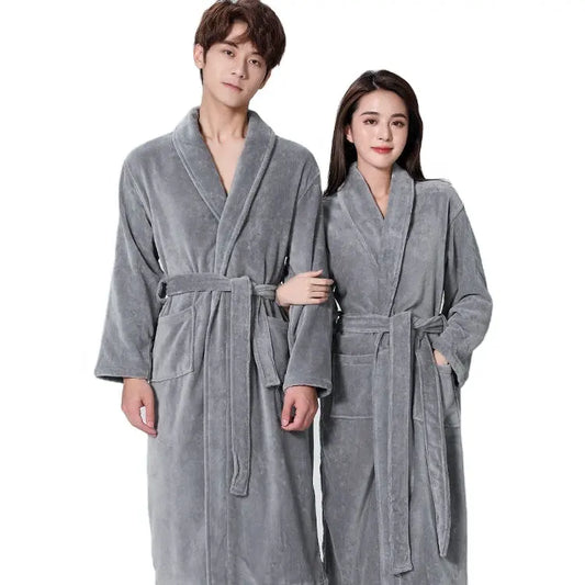 Bossman Bathrobe Pure Cotton Cut Velvet Home Warm Couple Water-Absorbing Quick Drying Classic Traditional Nightgown