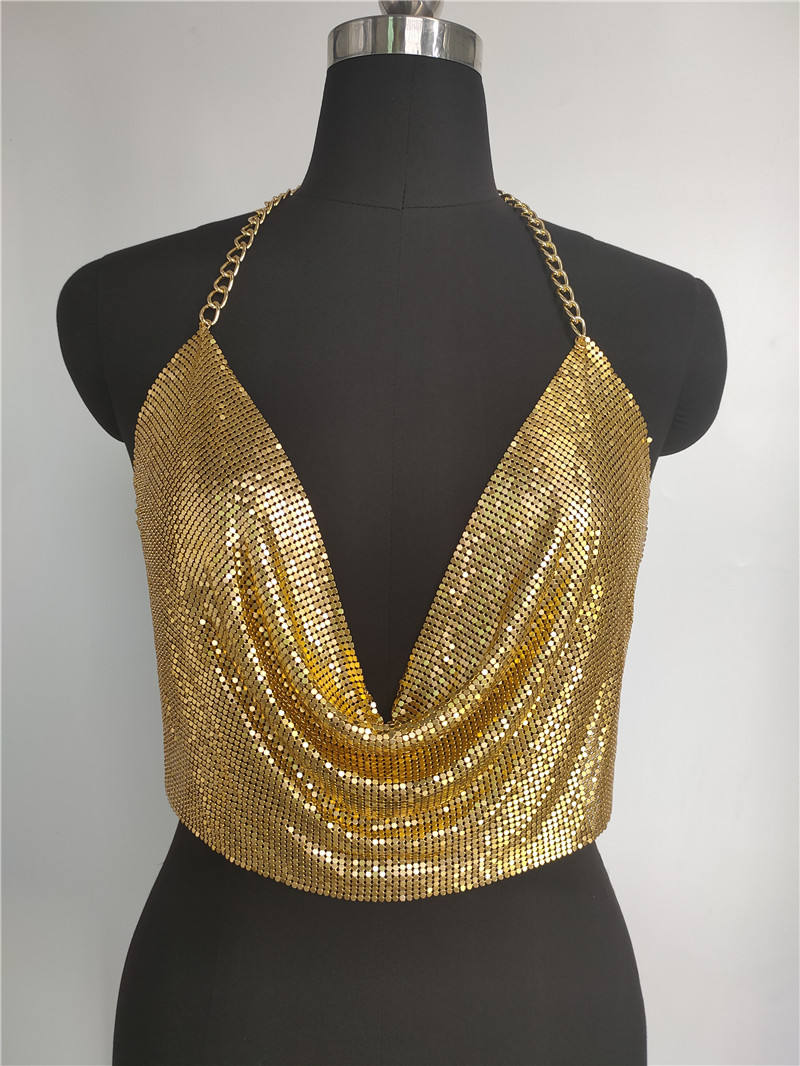 Bossman Sexy metal chain three-point women's clothing metallic feeling sexy party clothing fashion vest motorcycle girl
