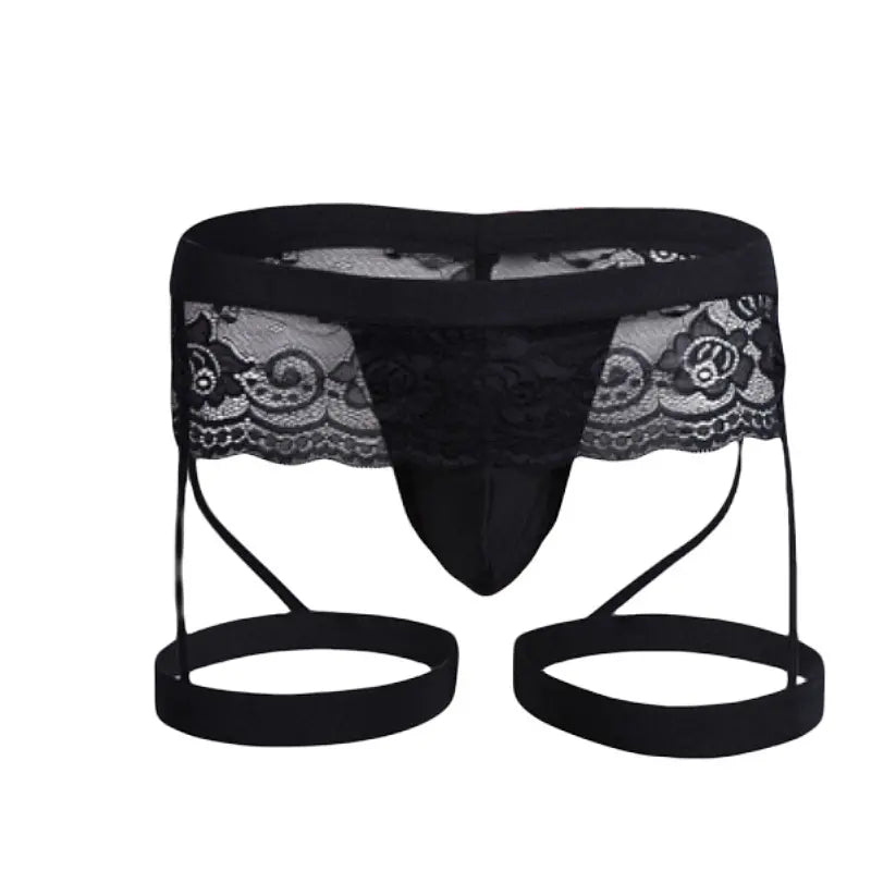 Bossmay Extreme Sexy Gay Thongs G-strings Black Lace Mens Sexy T-back Underwear Girly Sexy Ruffled Lace Skirted Underwear