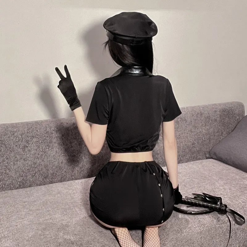 Bossman Sexy Cosplay Black Hot Sexy Police Uniform Cosplay Police Costume Role Play Halloween Adult Women Polyester Policewoman