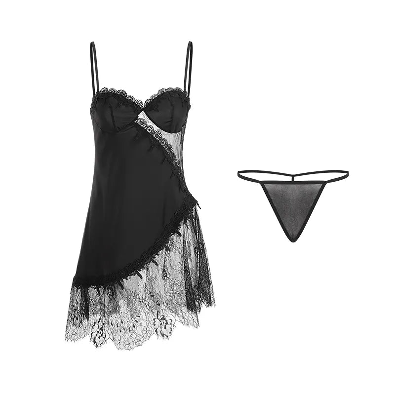 Bossman Hot Sale Sleepwear Women Lace Patchwork Satin Night Skirt Lounge Wear
