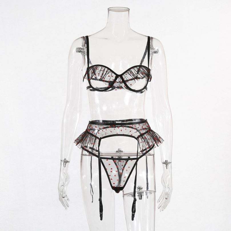 B51615A European lady hot lace see-through sexy printed bra sets