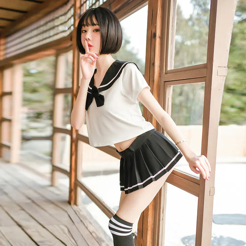 Bossman Wholesale Japan And Korea School Girls Sexy Costume Summer Crop Top And Pleated Skirt Role Play Sexy Schoolgirl Costume