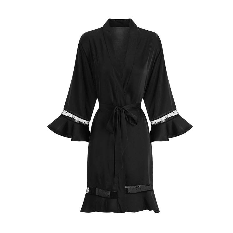 Bossman Black Luxury Robe Women Short satin Robe Silky Light Oversize Robes Women Night Bathrobe