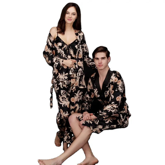 Valentines Day Gift women and men Home wear Robe female pajamas nightgown couple bathrobe thin breathable V-neck sleepwear