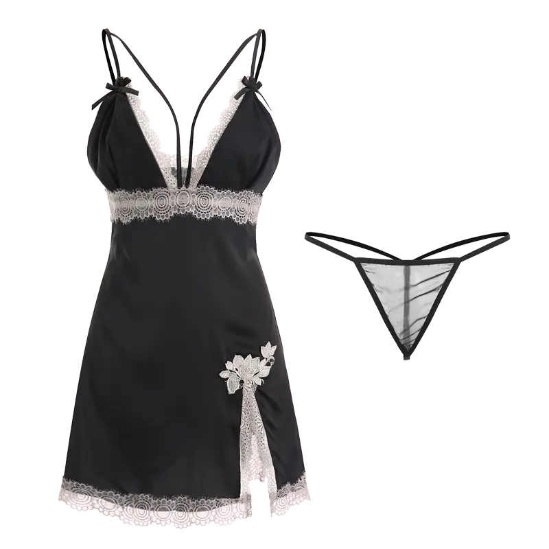 Bossman Bossman Wholesale Sleepwear Women Silk Satin Embroidery Night Dress And Panties Pajamas Set