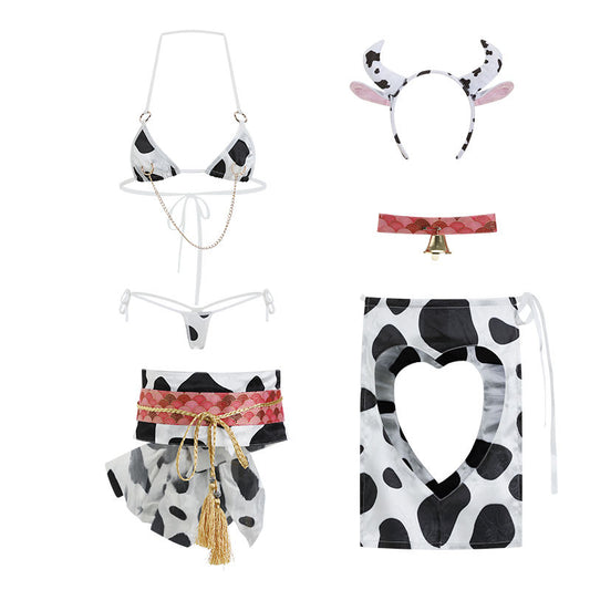 BOSMAY Sexy lingerie cartoon sweet cow print three-point maid costume set BSM1267