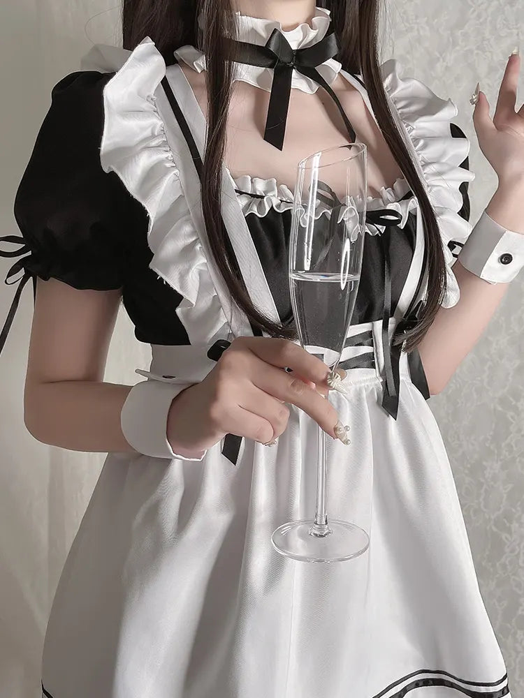 Bossman Women's French Maid Themed Apron Sexy Girl Cosplay Maid Lingerie Apron Set Anime Cosplay Outfit Apron Lace Lingerie set