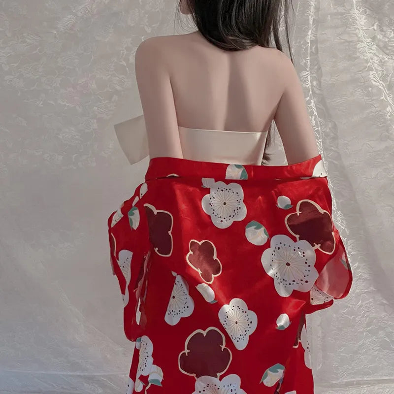 Bossman Wholesale Japanese Kimono Cherry Blossom Night Robe Dual Wear Sexy Women Lounge Wear