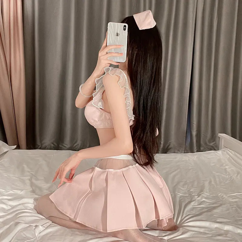 Bossman Sexy Underwear Sexy Nurse Sweet Net Bow Backless Role Play Uniform Coquettish Set