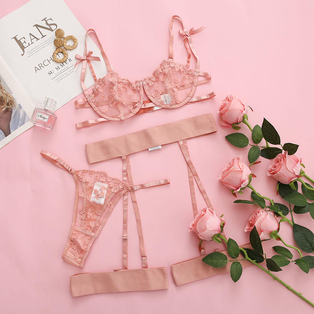 New Sexy Lace Embroidery Bow underwear bra and thong pics sexy bra and panties valentines honeymoon clothes leggings bra set