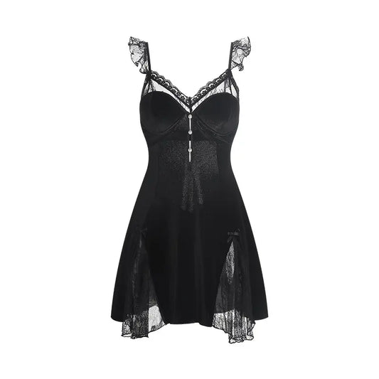 Autumn and winter pajamas velvet and lace patchwork deep V neck night dresses for woman dresses nighty wear