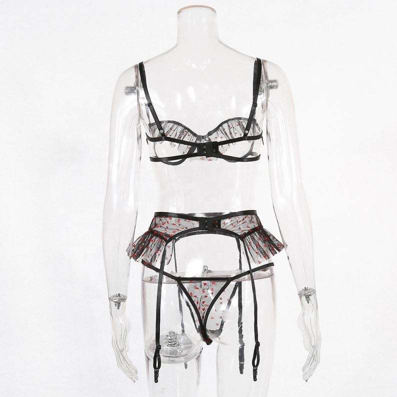 B51615A European lady hot lace see-through sexy printed bra sets