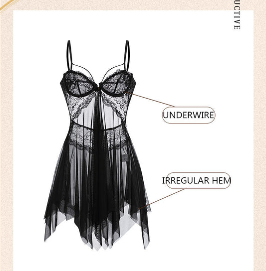 Bossman Hot Sheer Mesh Night Dress Front Open Babydoll Women Fashion Babydoll Sleepwear