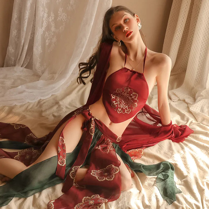 Bossman Spot wholesale women printing retro bellyband and split skirt sexy costume lounge wear
