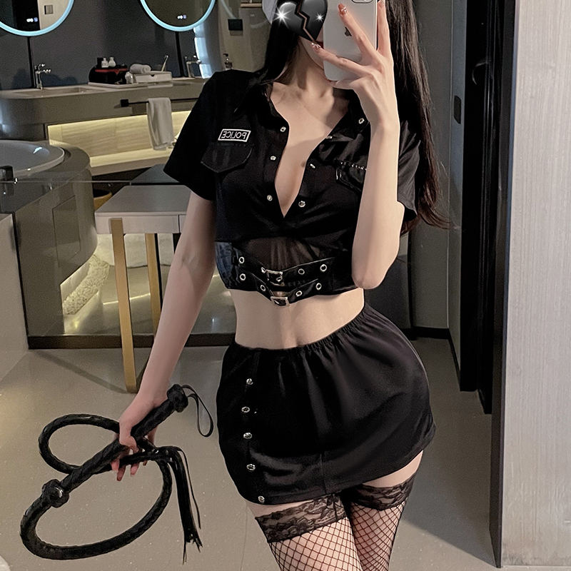 Bossman Sexy Cosplay Black Hot Sexy Police Uniform Cosplay Police Costume Role Play Halloween Adult Women Polyester Policewoman