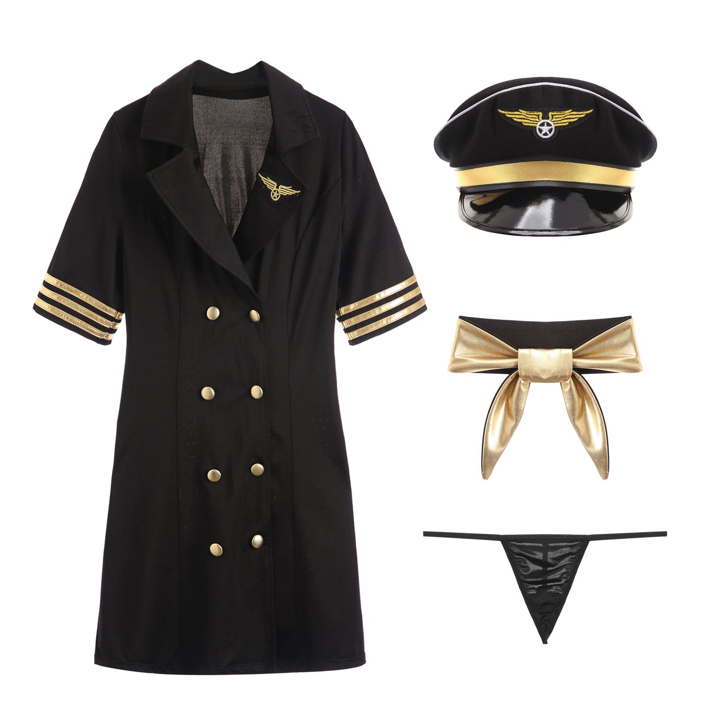 Bossman Female Stewardess Uniform Costume Hot Sexy Role Halloween Cosplay Adult Women Black Polyester Fancy Dresses Policewoman