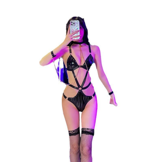 Patent leather fabric seductive Catwoman uniform sexy sleeping clothes patent leather strap bed passion hot suit Sexy lingerie