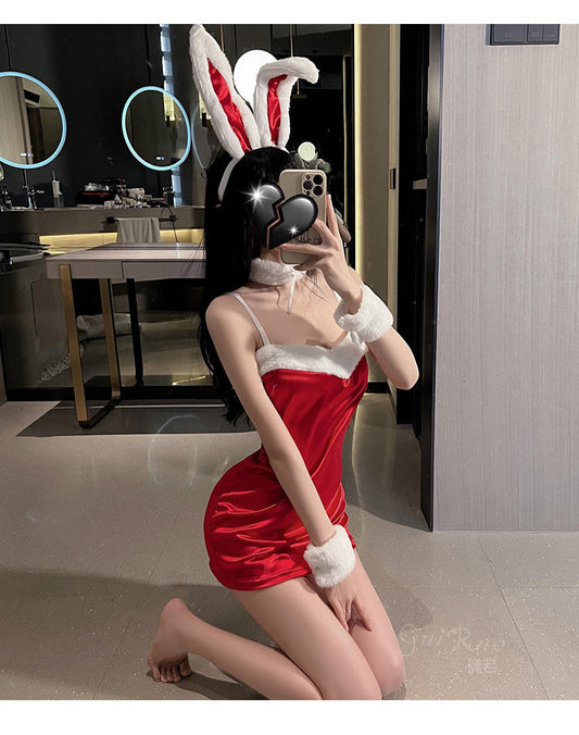 Bossman christmas role playing exotic camisole and short set with feather decoration lingeries womens sexy underwear