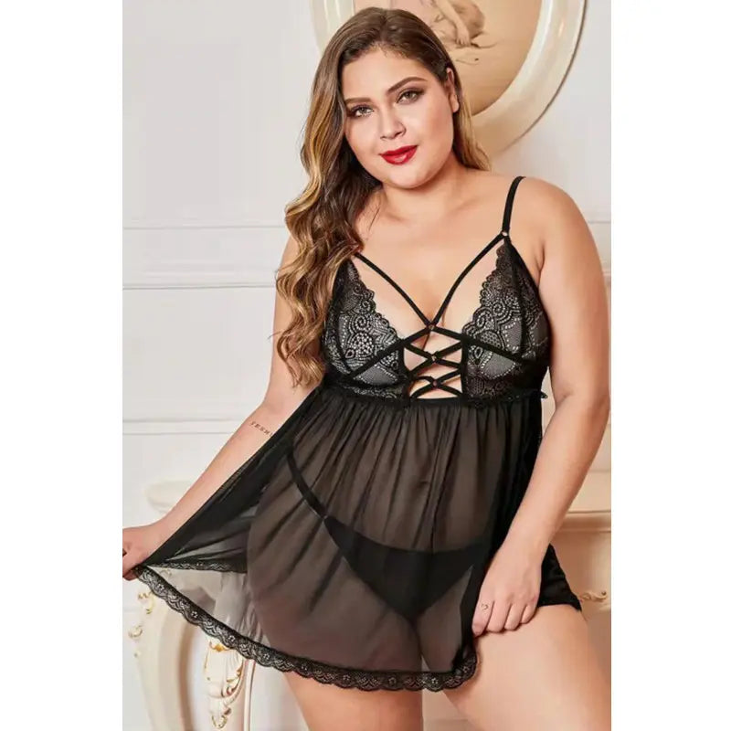 6xl Sexy pajamas women's transparent mesh suspender short skirt French private comfortable breathable home clothing for fat girl