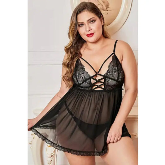 6xl Sexy pajamas women's transparent mesh suspender short skirt French private comfortable breathable home clothing for fat girl