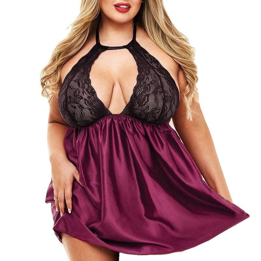 Bossman Fat girl plus size transparent lace sleepwear night dress sheer babydoll lingerie
