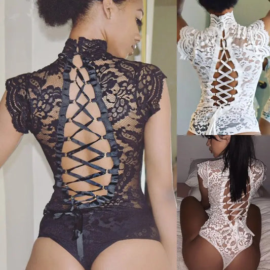Bossman See-through Binding Strip One-piece Manufacturers Direct Sexy Lingerie Bodysuit For Women