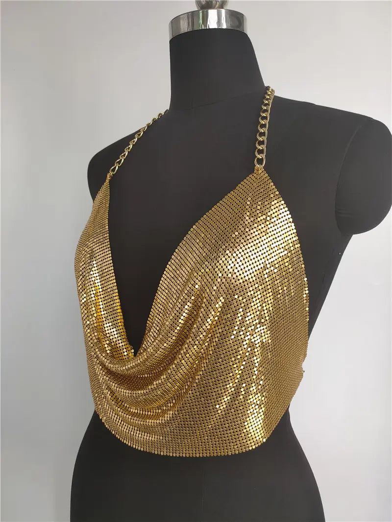 Bossman Sexy metal chain three-point women's clothing metallic feeling sexy party clothing fashion vest motorcycle girl