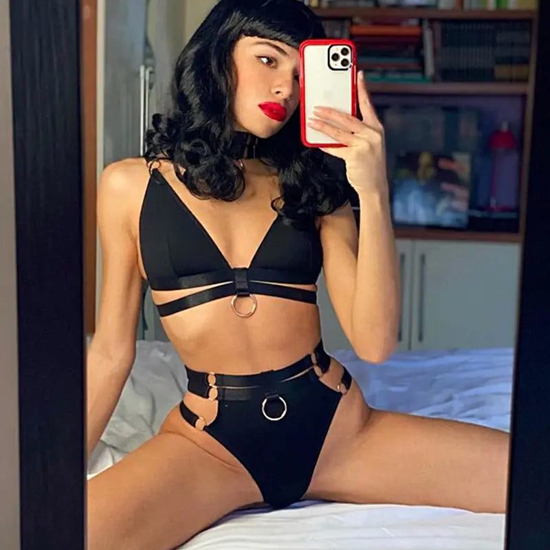 Bossman 2022 Custom Private Label Vendor Lingerie Sexy Hot Transparent Women Red Two Piece Lace Lingerie Set