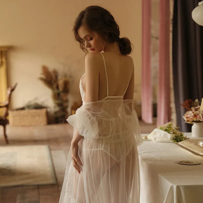 Bossman Bridal Night Dress Lace Babydoll Sexy Lingerie Babydoll with Sheer Robe Nightdress Sleepwear